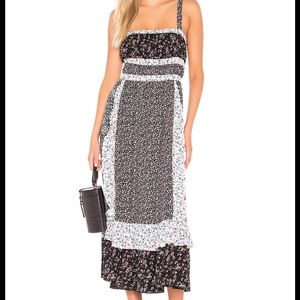NEW Free People Black White Yesica Dress Maxi Floral Ruffle